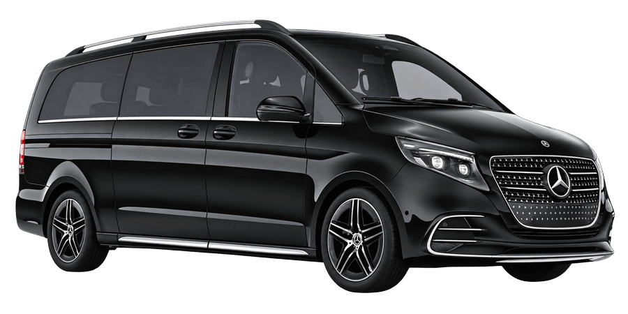Black Mercedes-Benz V-Class Extra Long MPV, front three-quarter view