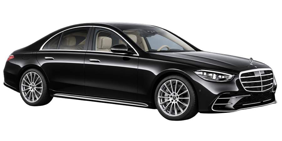 Black Mercedes-Benz S-Class, front three-quarter view